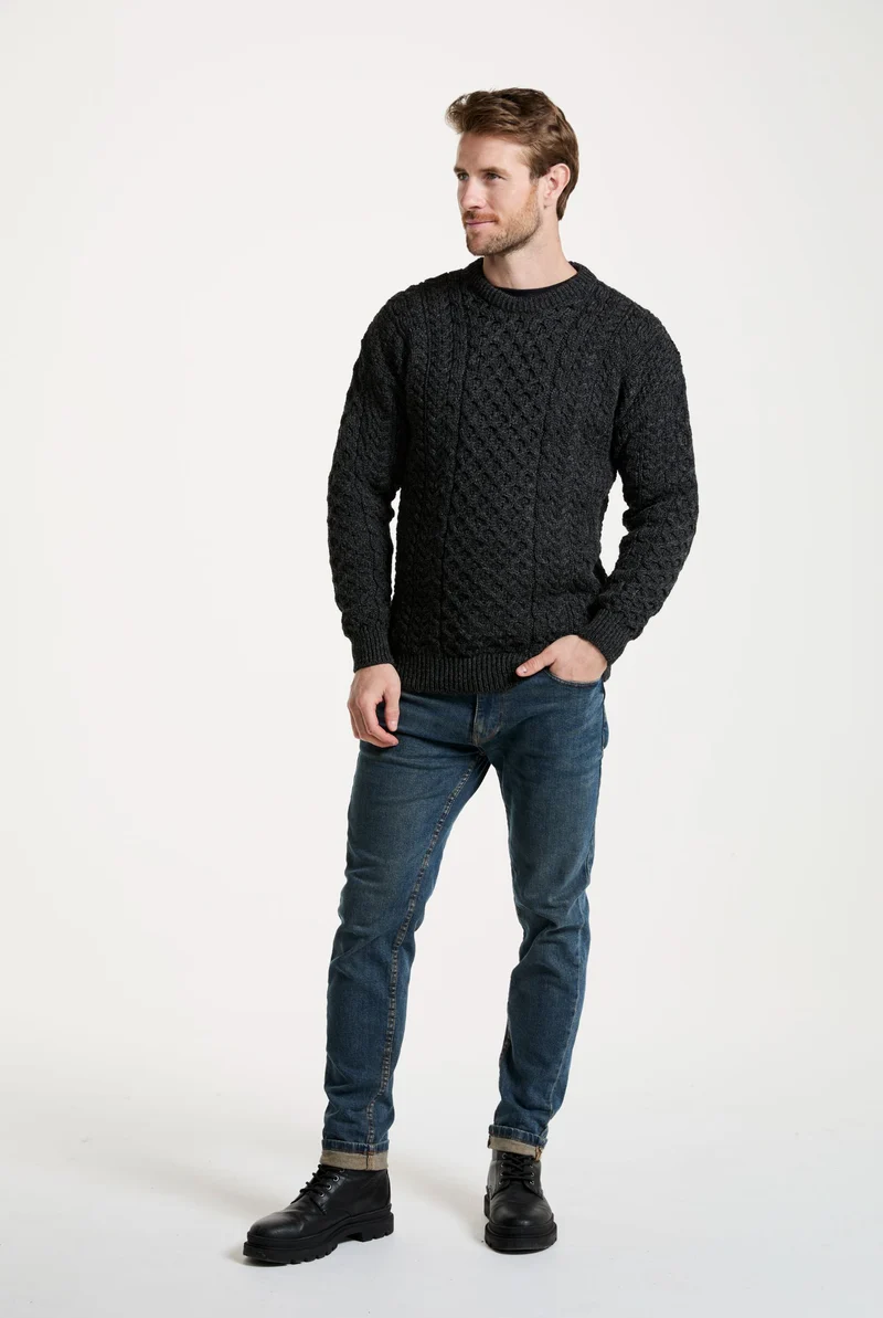 Inishbofin Mens Traditional Aran Sweater - Charcoal