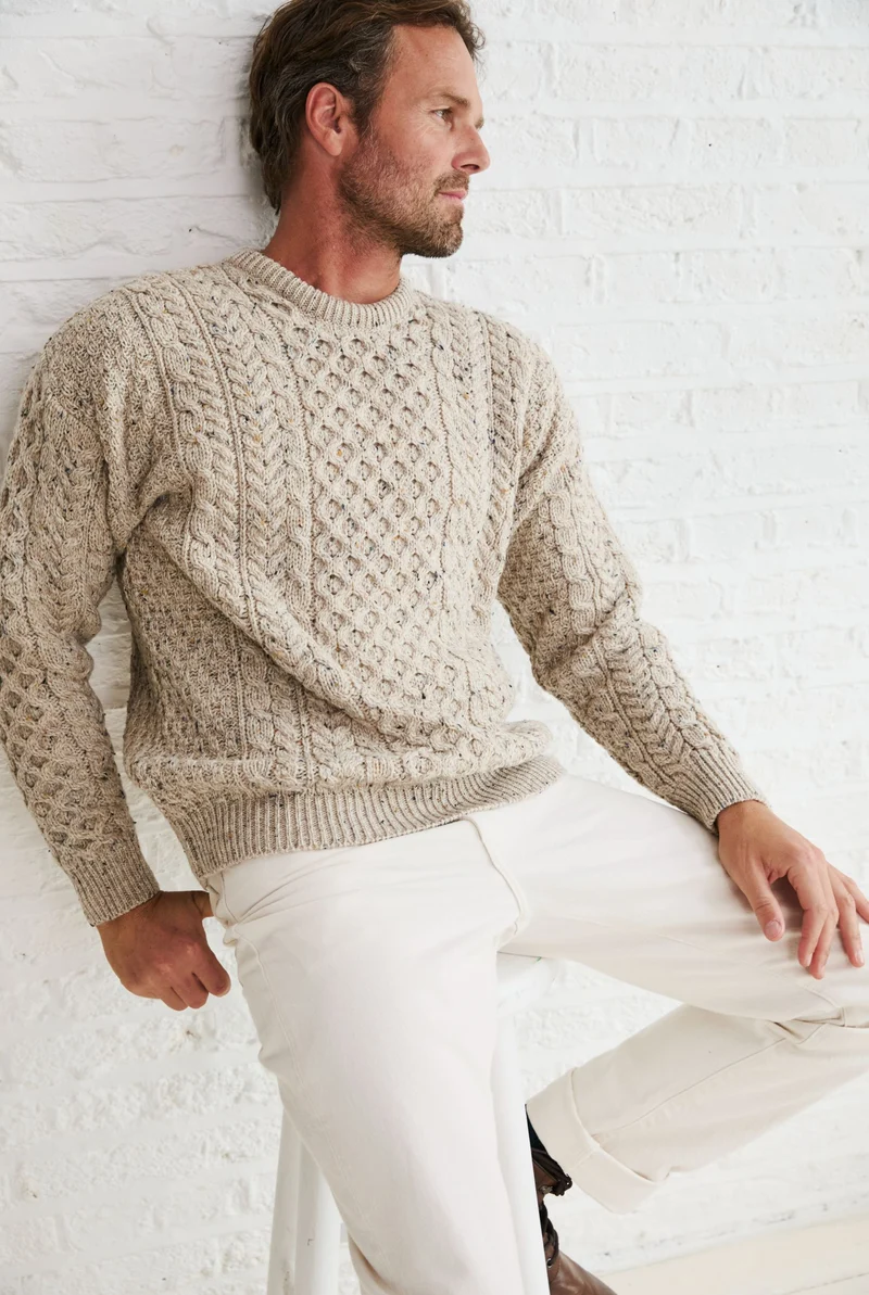 Inishbofin Mens Traditional Aran Sweater - Flecked Oat
