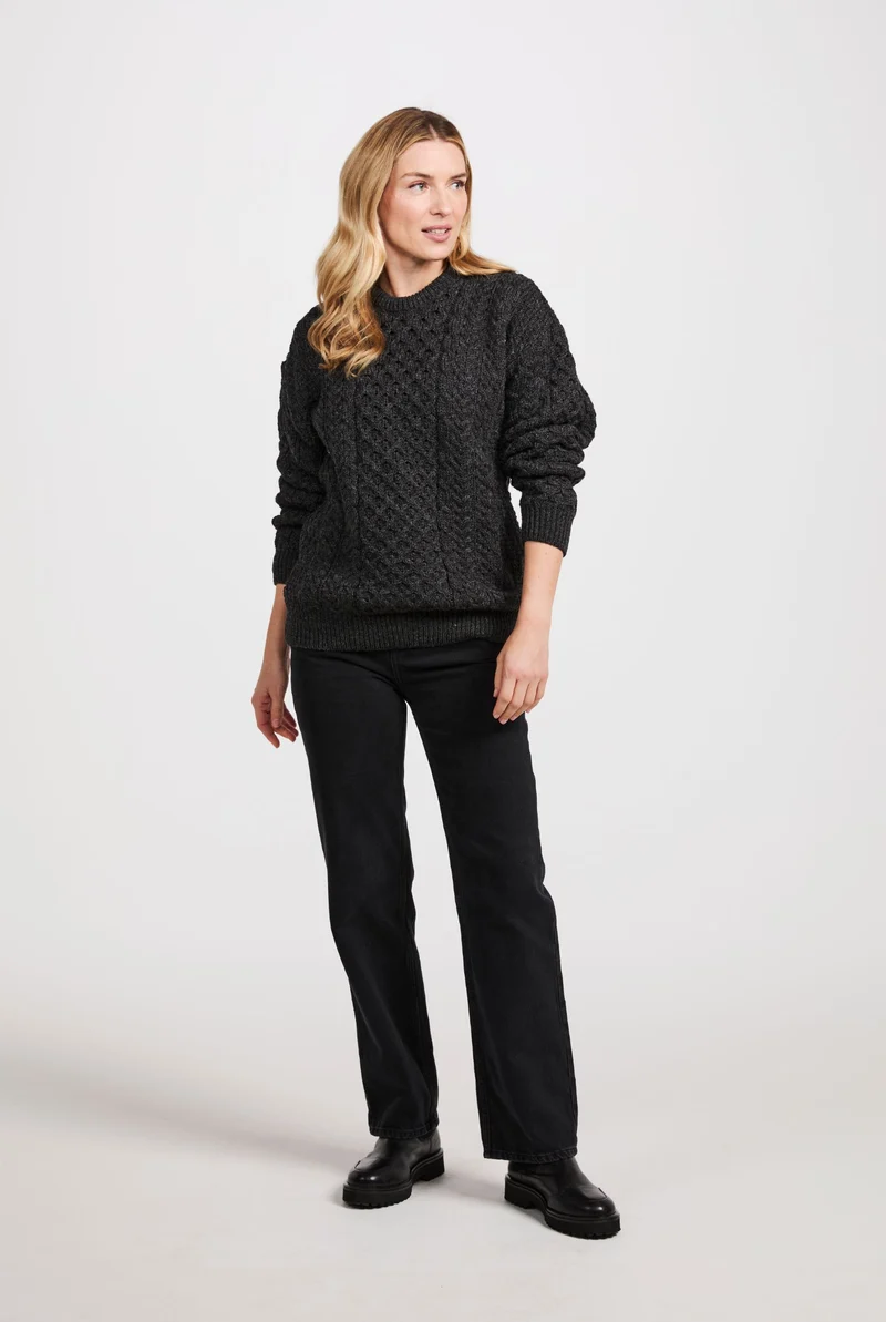Inishbofin Ladies Traditional Aran Sweater - Charcoal