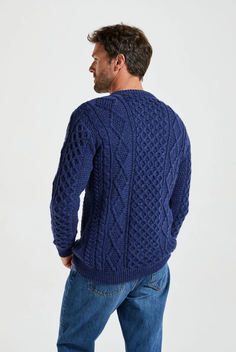 Éireann Mens Traditional Aran Supersoft Merino Sweater - Navy
