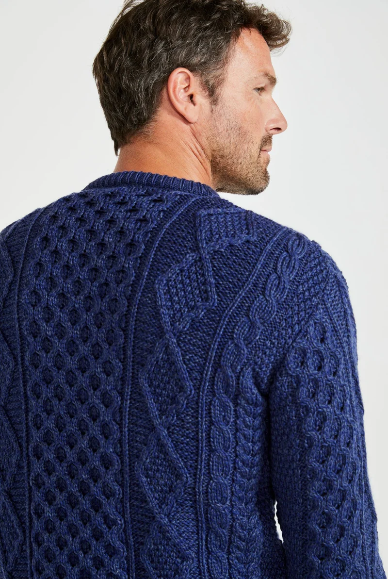 Éireann Mens Traditional Aran Supersoft Merino Sweater - Navy
