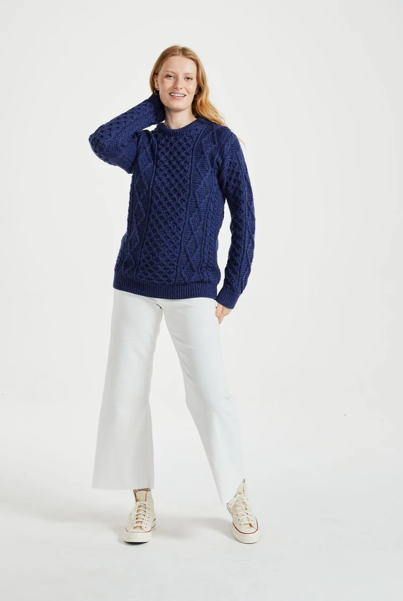 Éireann Ladies Traditional Aran Supersoft Merino Sweater - Navy