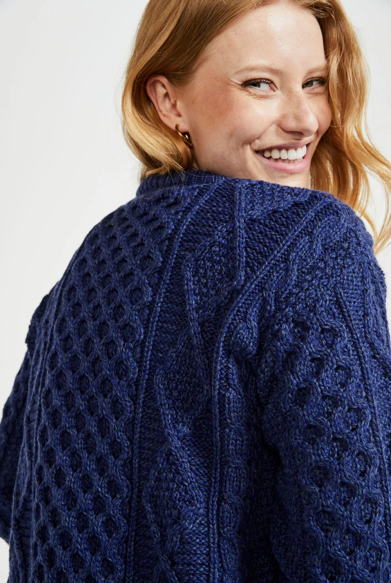 Éireann Ladies Traditional Aran Supersoft Merino Sweater - Navy