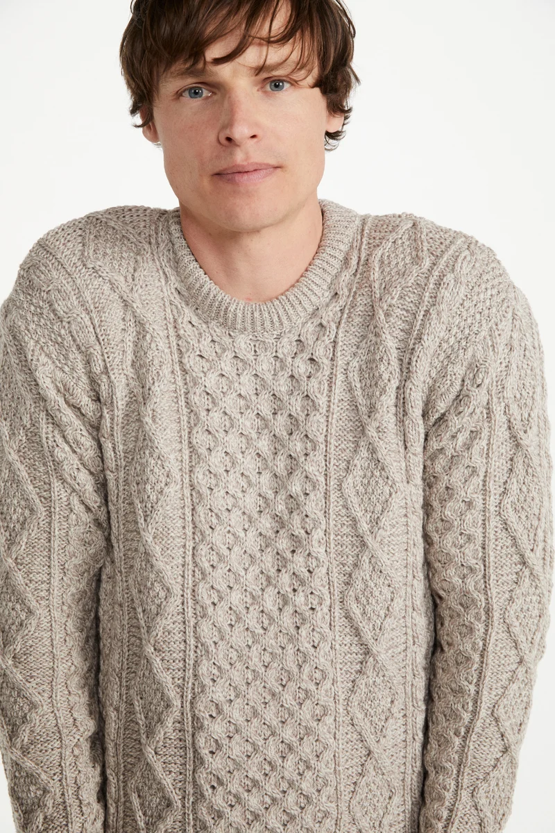 Éireann Mens Traditional Aran Supersoft Merino Sweater - Oat
