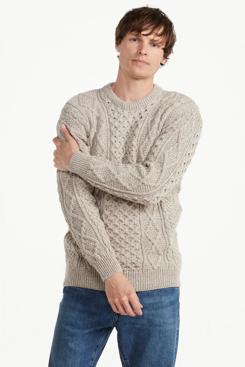 Éireann Mens Traditional Aran Supersoft Merino Sweater - Oat