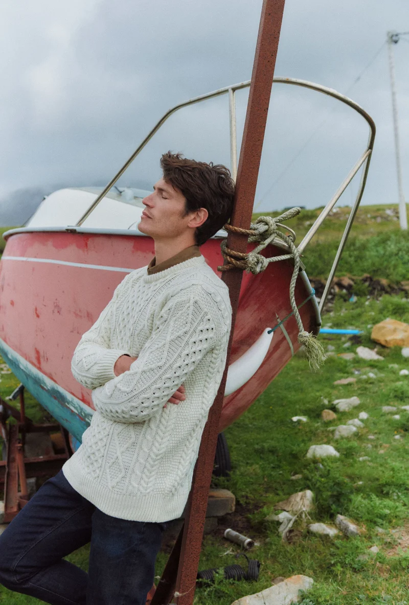 Éireann Mens Traditional Aran Supersoft Merino Sweater - Cream
