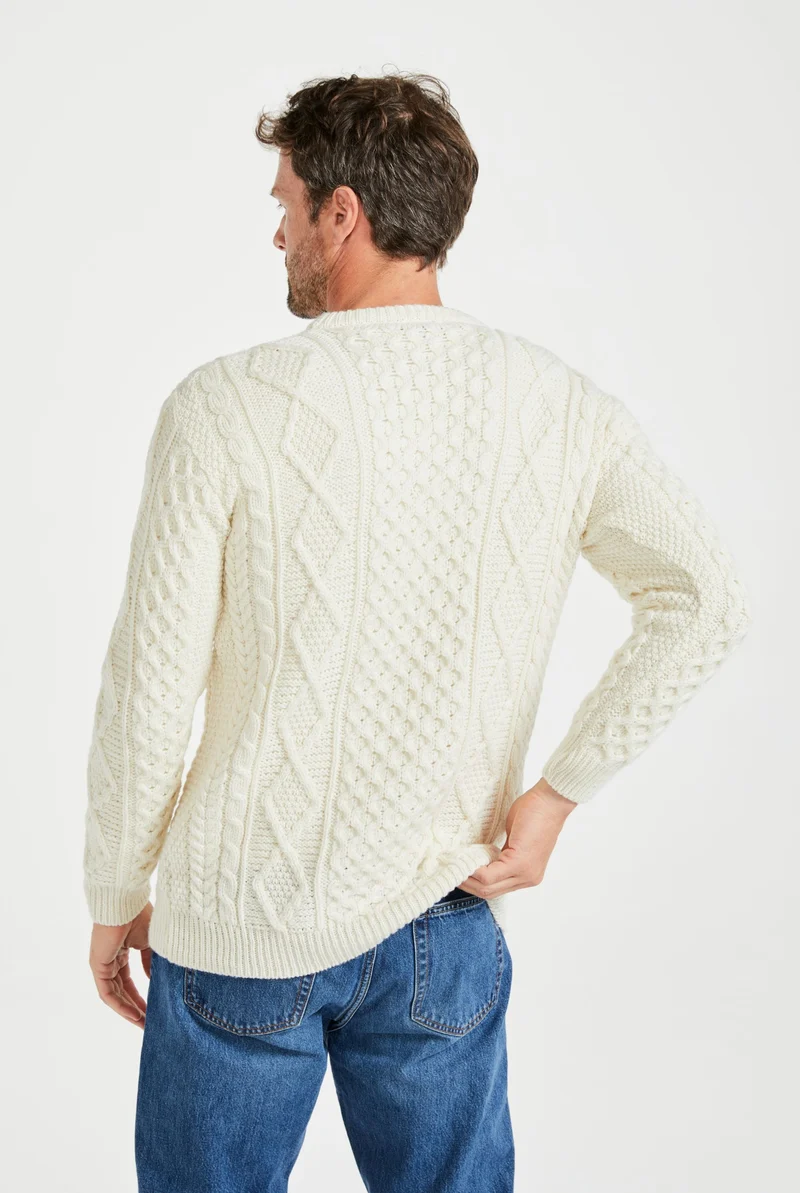 Éireann Mens Traditional Aran Supersoft Merino Sweater - Cream