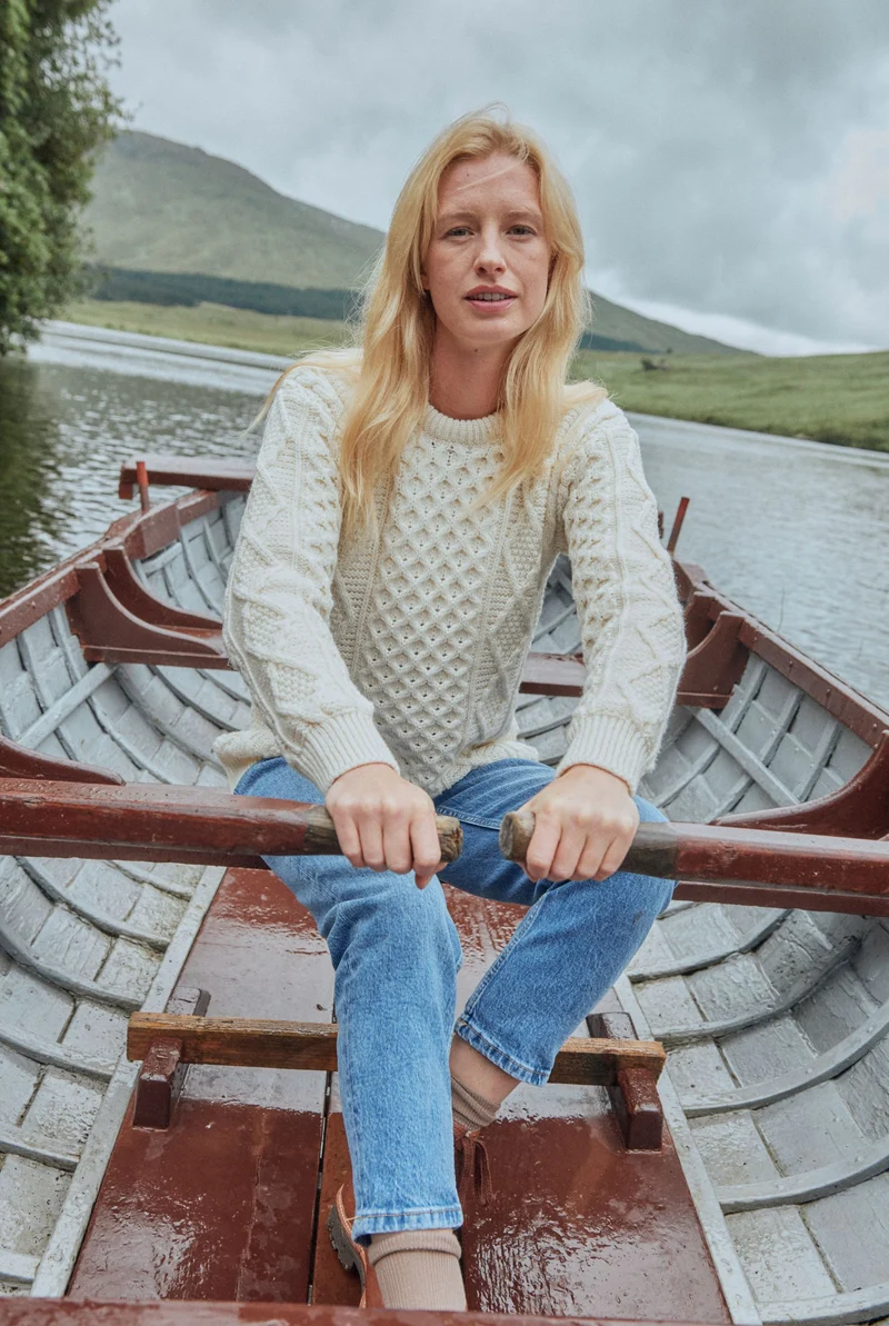 Éireann Ladies Traditional Aran Supersoft Merino Sweater - Cream