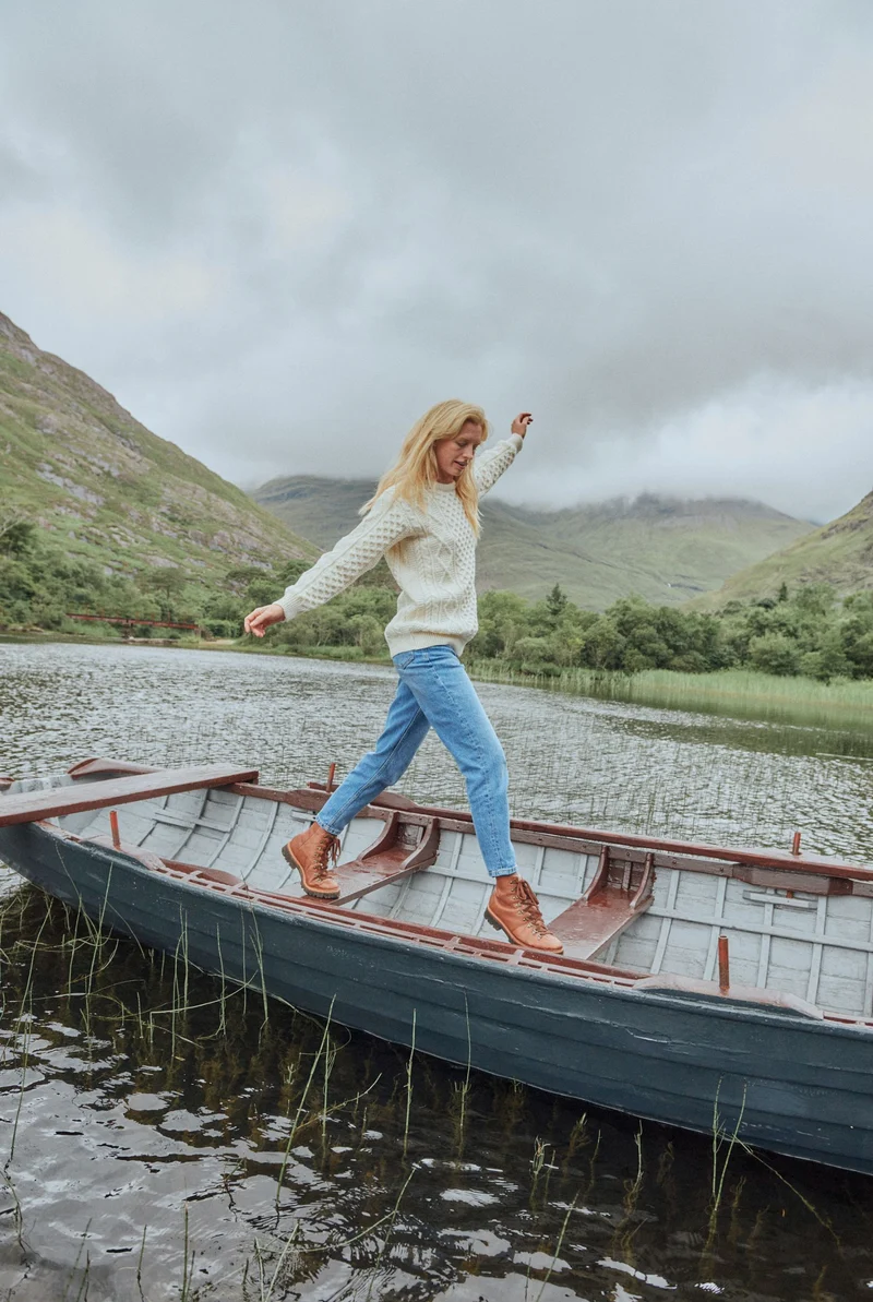 Éireann Ladies Traditional Aran Supersoft Merino Sweater - Cream