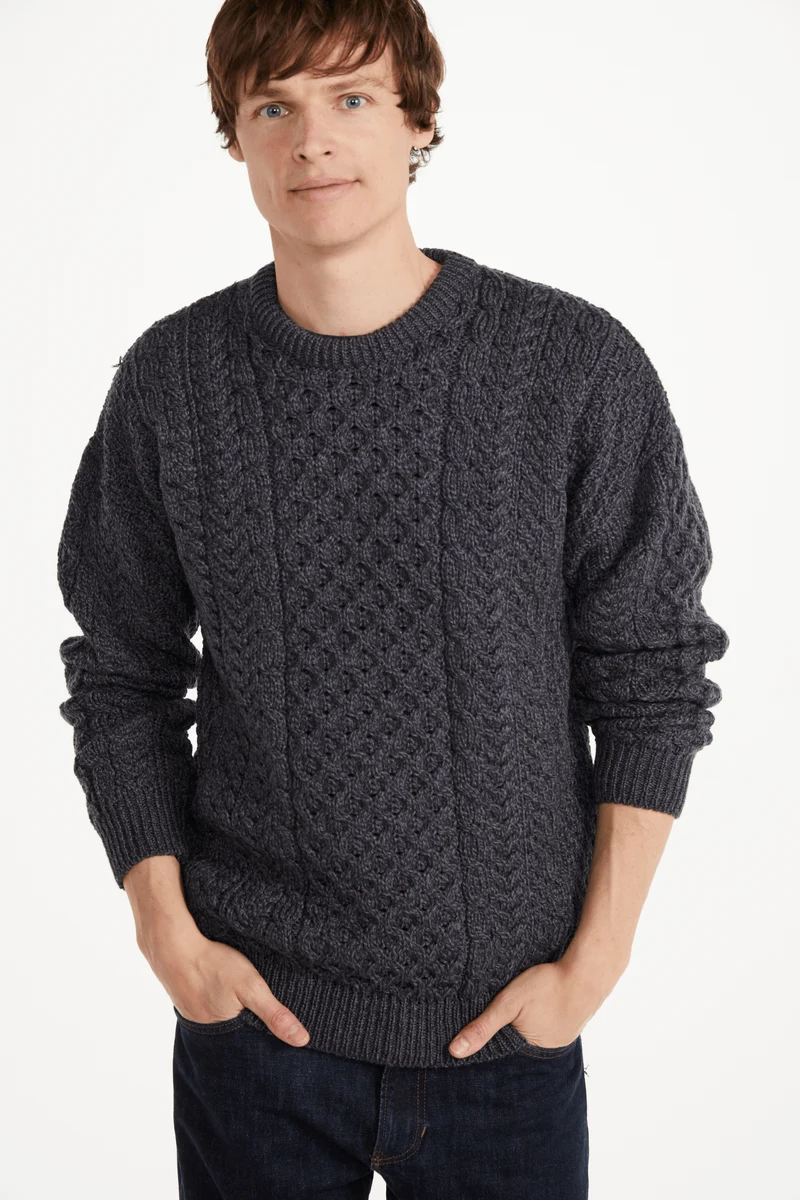 Inisheer Traditional Mens Merino Aran Sweater - Charcoal