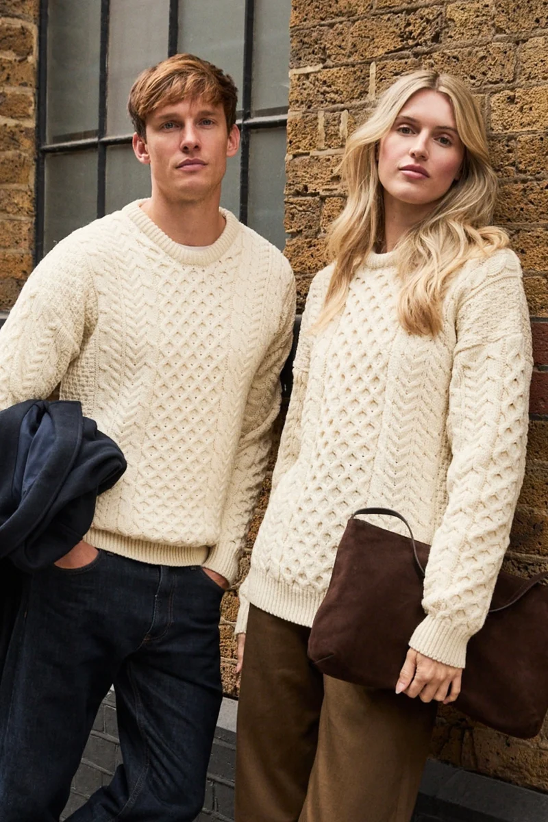 Inisheer Ladies Traditional Merino Aran Sweater - Cream