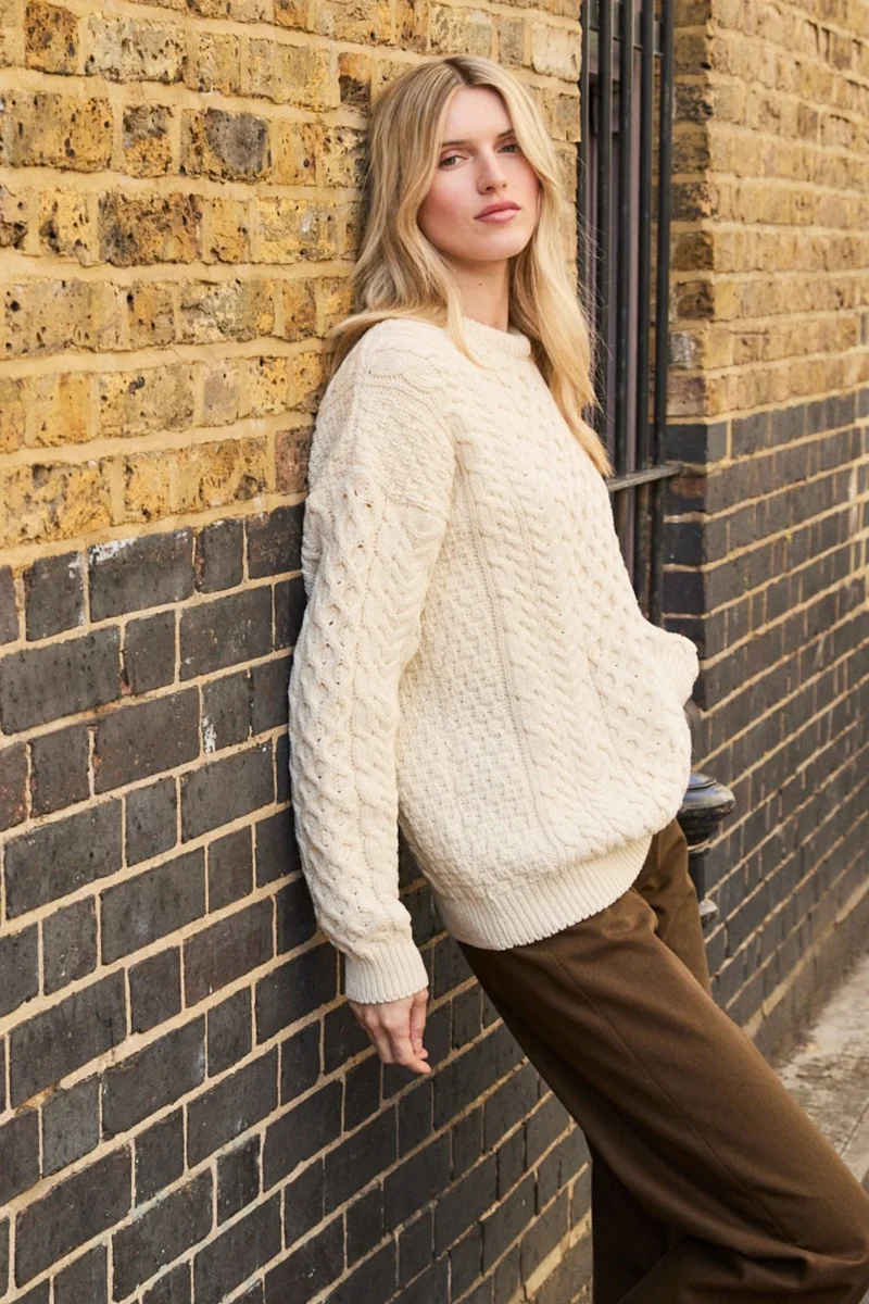 Inisheer Ladies Traditional Merino Aran Sweater - Cream