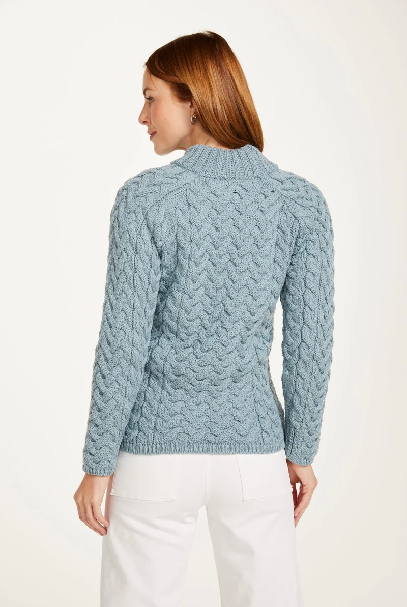 Knightstown Ladies Merino Aran Crew Sweater - Blue