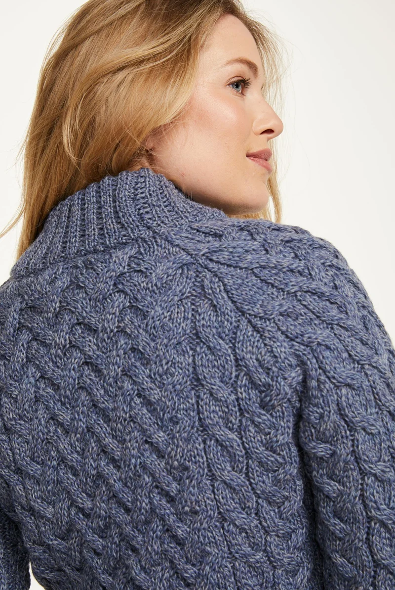 Knightstown Ladies Merino Aran Crew Sweater - Denim