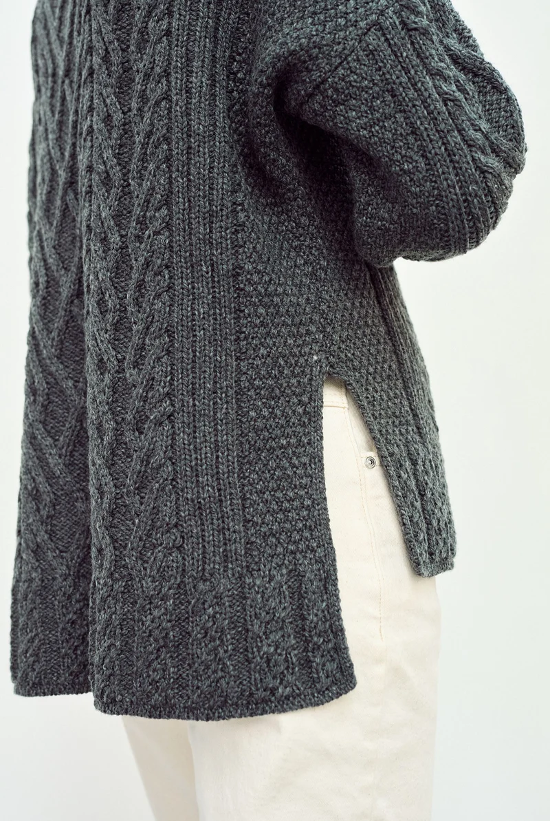 Tully Box Supersoft Merino Aran Sweater - Slate Grey