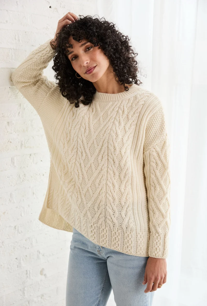 Tully Box Supersoft Merino Aran Sweater - Cream