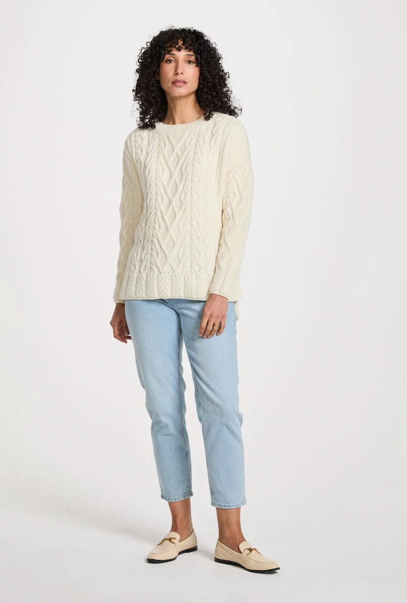 Tully Box Supersoft Merino Aran Sweater - Cream
