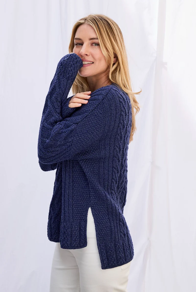 Tully Box Supersoft Merino Aran Sweater - Navy