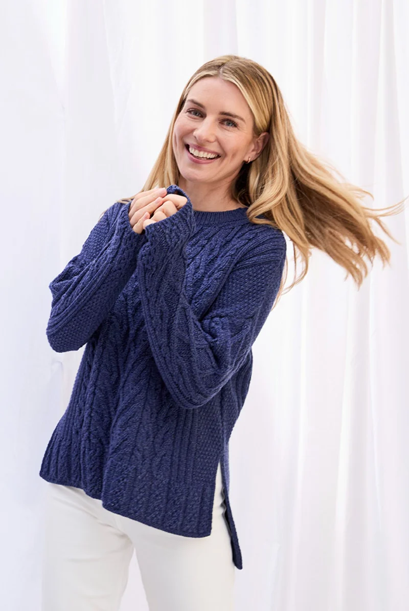 Tully Box Supersoft Merino Aran Sweater - Navy