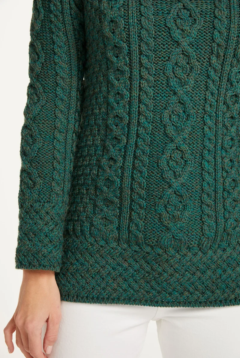 Belcare Ladies Merino Aran Roll Neck Sweater - Green