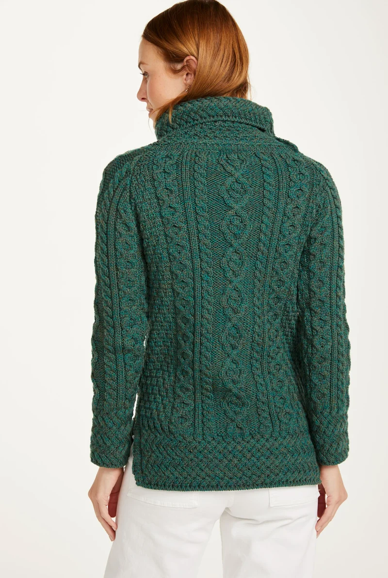 Belcare Ladies Merino Aran Roll Neck Sweater - Green