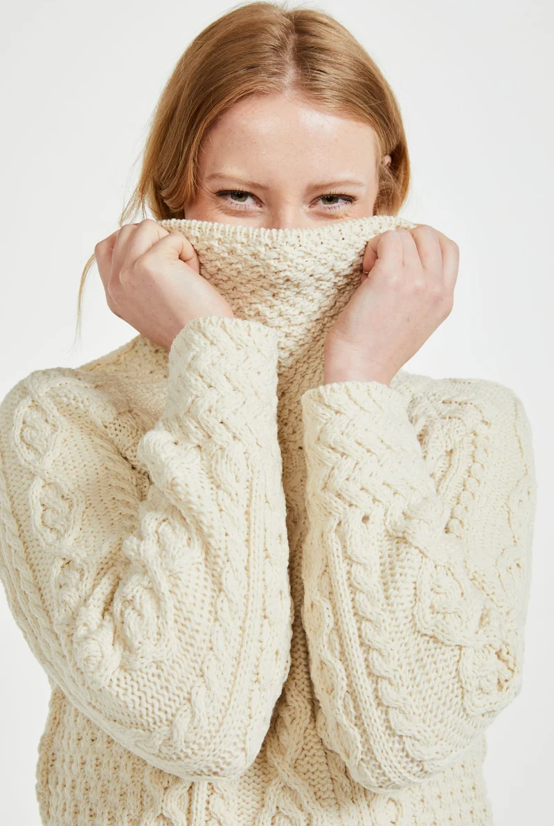 Belcare Ladies Aran Roll Neck Sweater - Cream