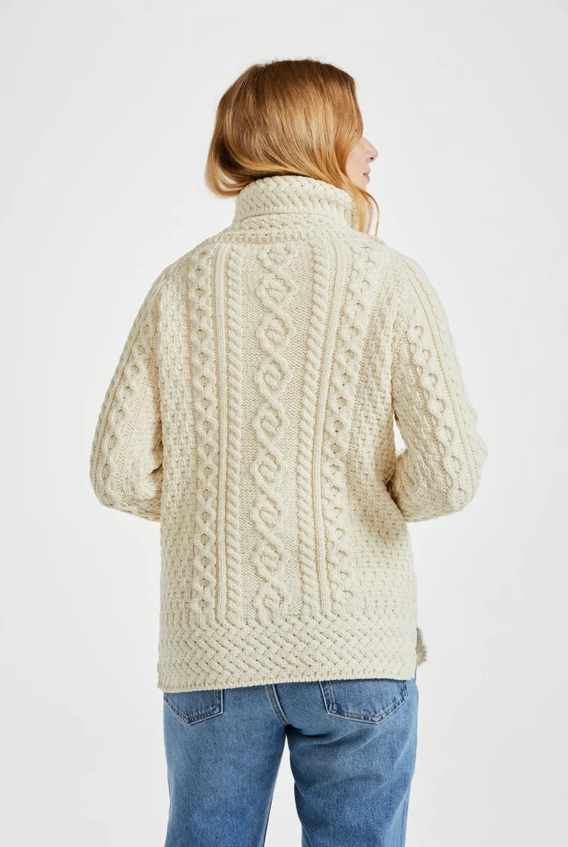 Belcare Ladies Aran Roll Neck Sweater - Cream