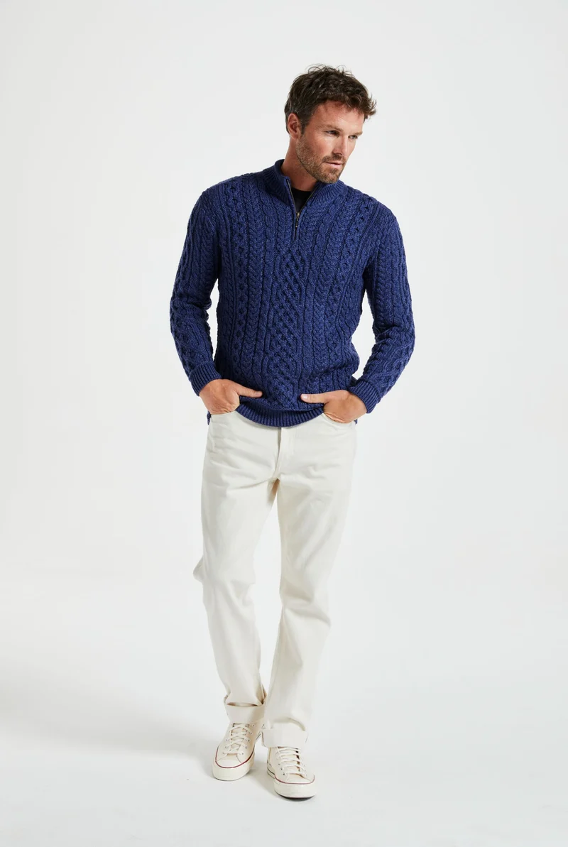 Lackaun Mens Half Aran Troyer with Zip - Navy