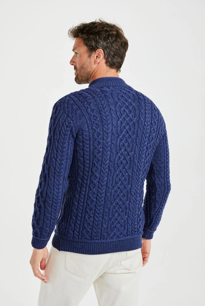 Lackaun Mens Half Aran Troyer with Zip - Navy