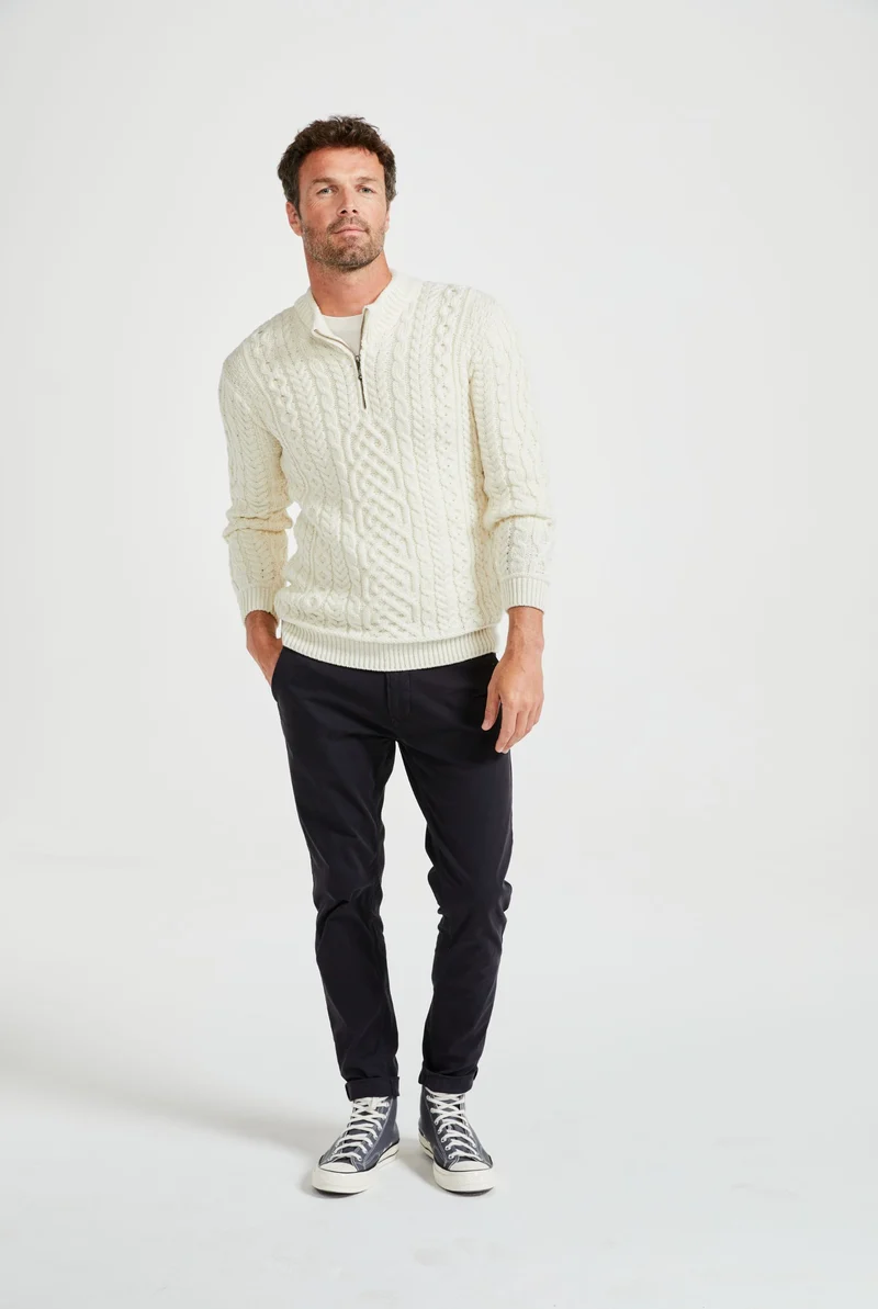 Lackaun Mens Half Aran Troyer with Zip - Cream