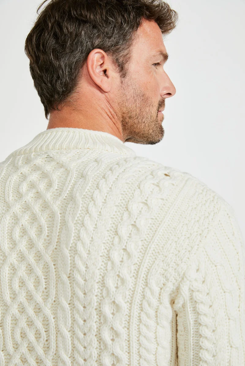 Lackaun Mens Half Aran Troyer with Zip - Cream