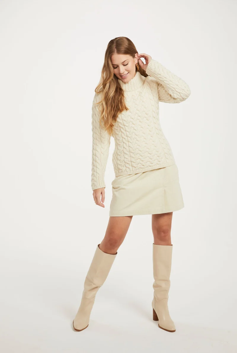 Knightstown Ladies Merino Aran Crew Sweater - Cream