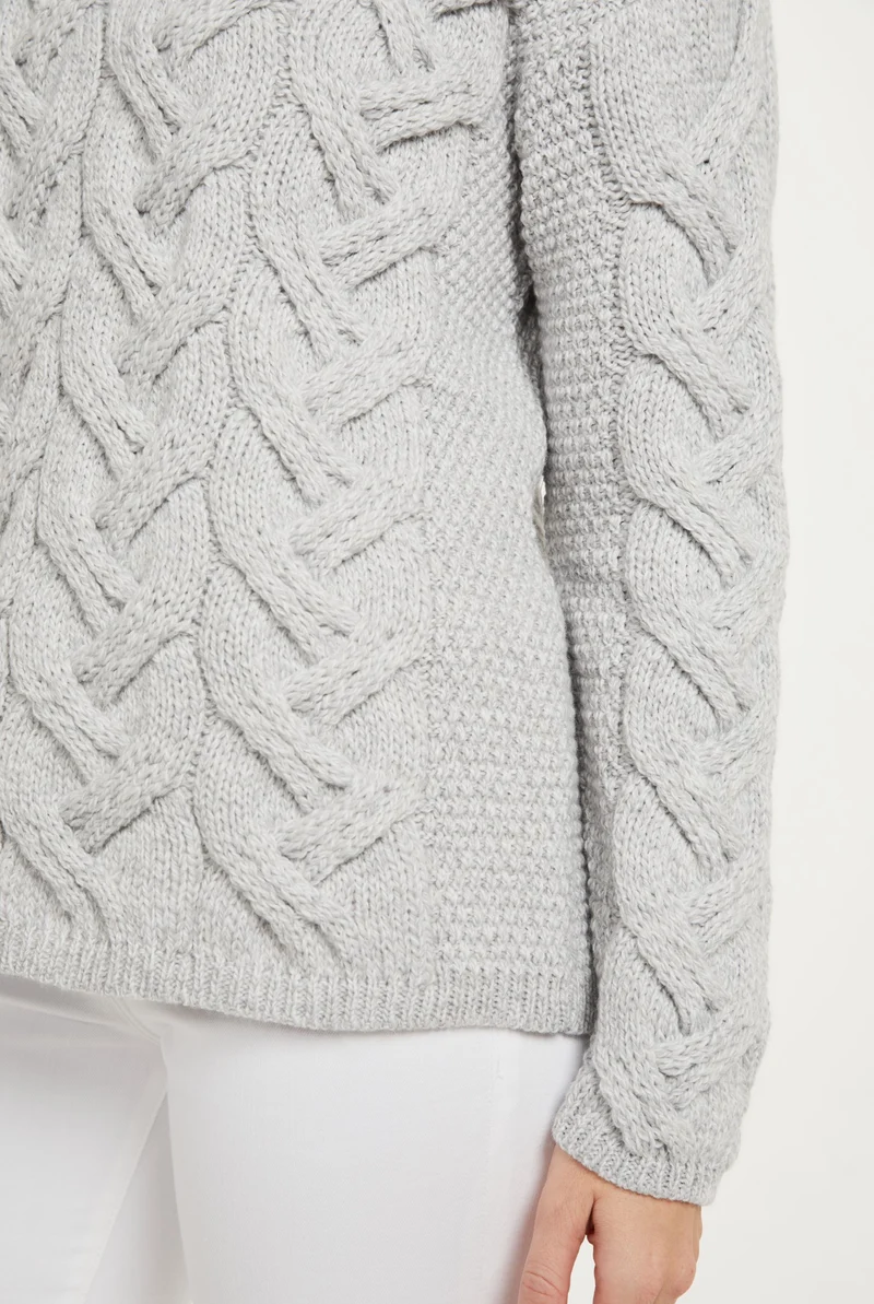 Kinsale Ladies Cable Aran Sweater - Feathered Grey
