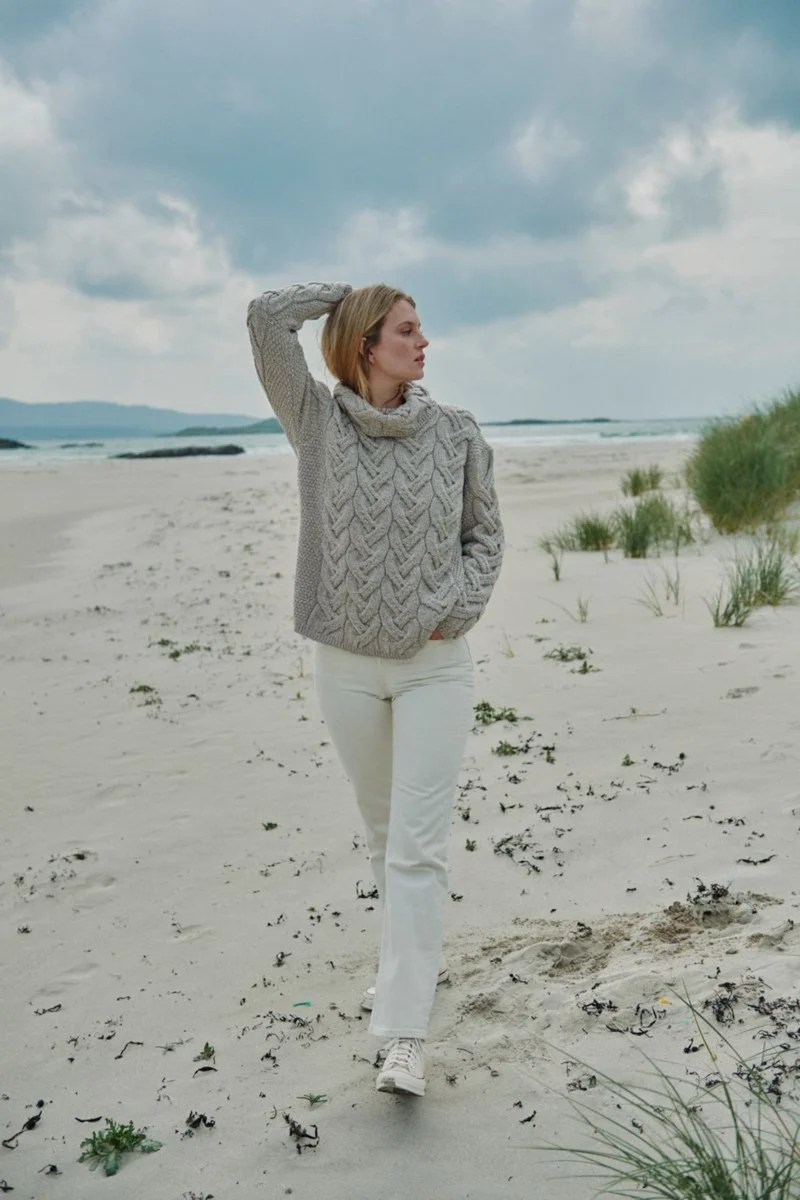 Kinsale Ladies Cable Aran Sweater - Oat