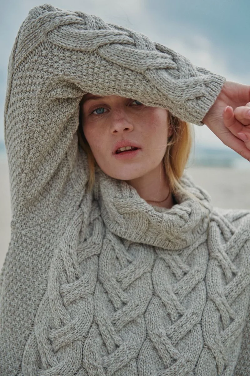 Kinsale Ladies Cable Aran Sweater - Oat