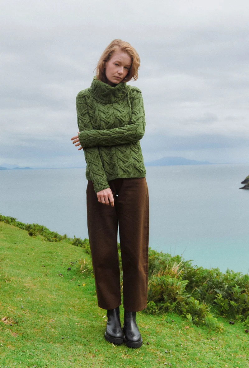 Kinsale Ladies Cable Aran Sweater - Green