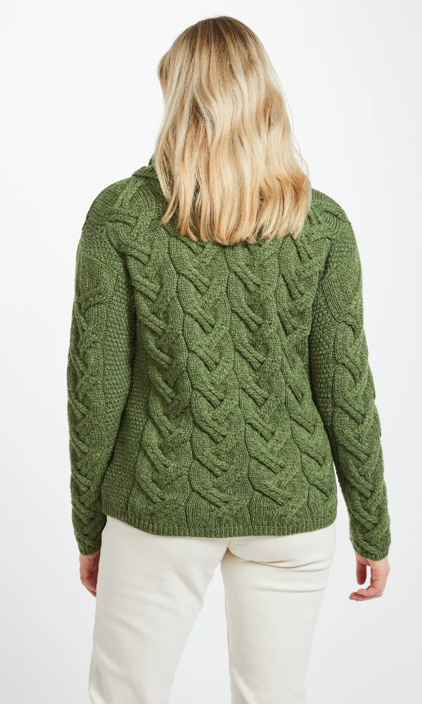 Kinsale Ladies Cable Aran Sweater - Green