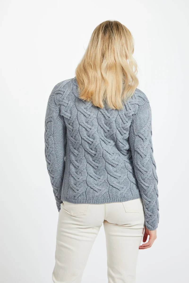 Kinsale Ladies Cable Aran Sweater - Denim