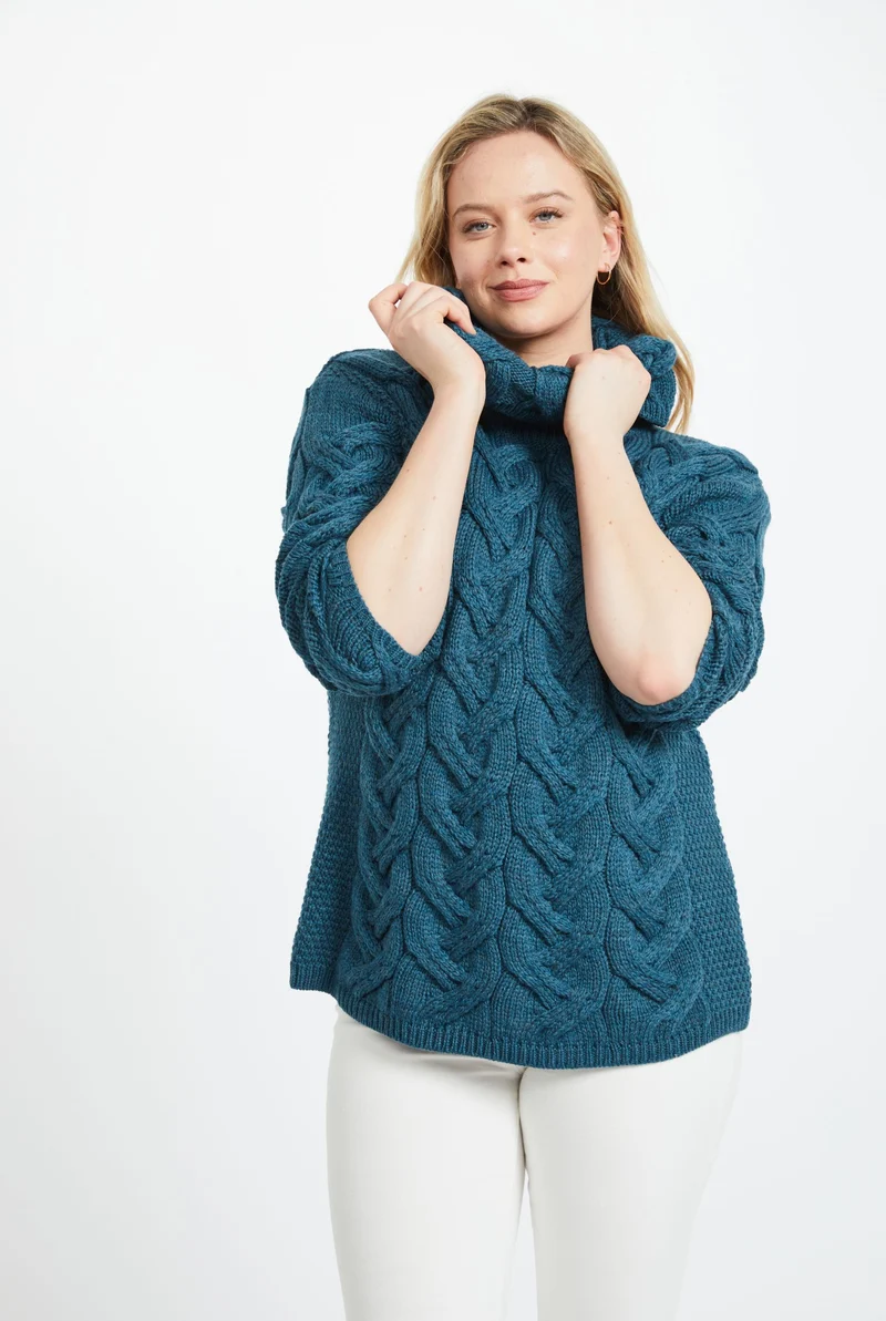 Kinsale Ladies Cable Aran Sweater -Teal