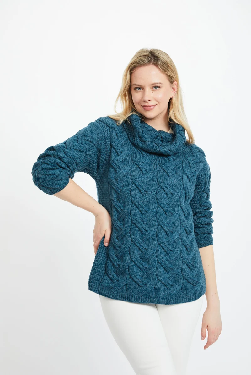 Kinsale Ladies Cable Aran Sweater -Teal