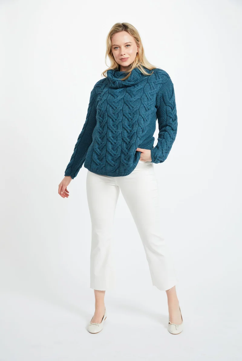 Kinsale Ladies Cable Aran Sweater -Teal