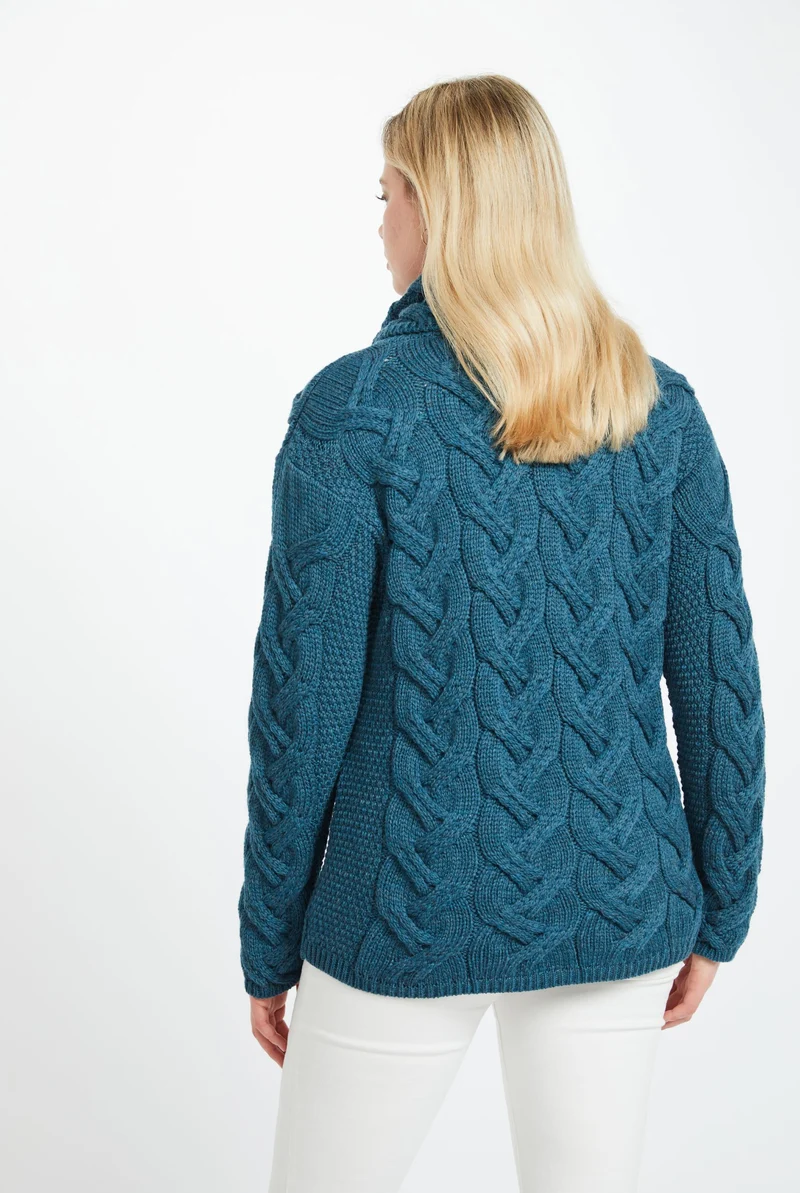 Kinsale Ladies Cable Aran Sweater -Teal