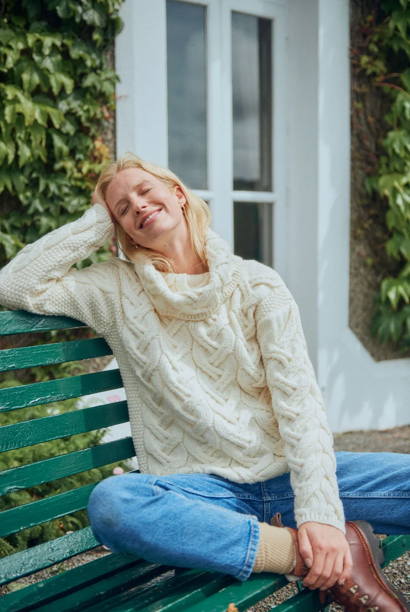 Kinsale Ladies Cable Aran Sweater - Cream