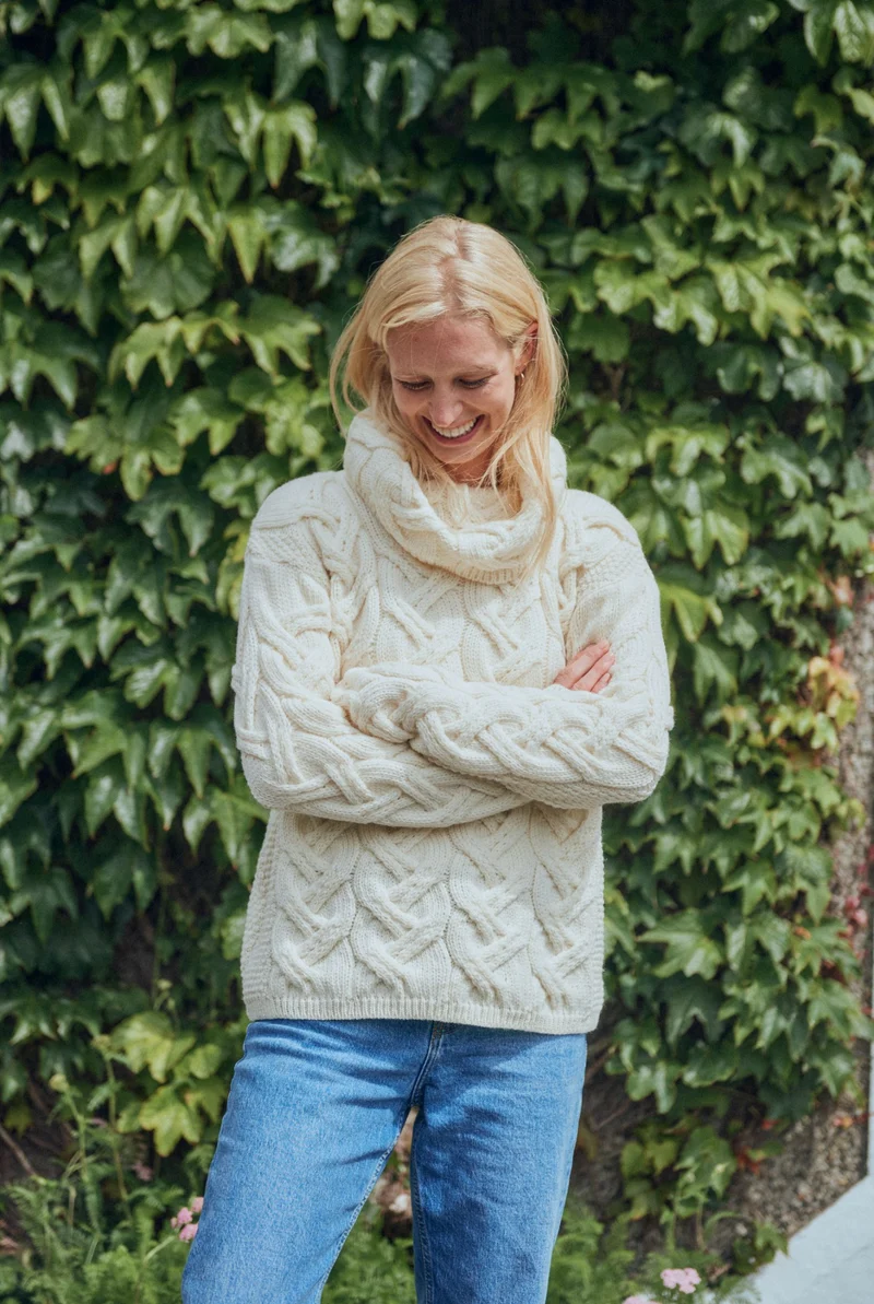 Kinsale Ladies Cable Aran Sweater - Cream