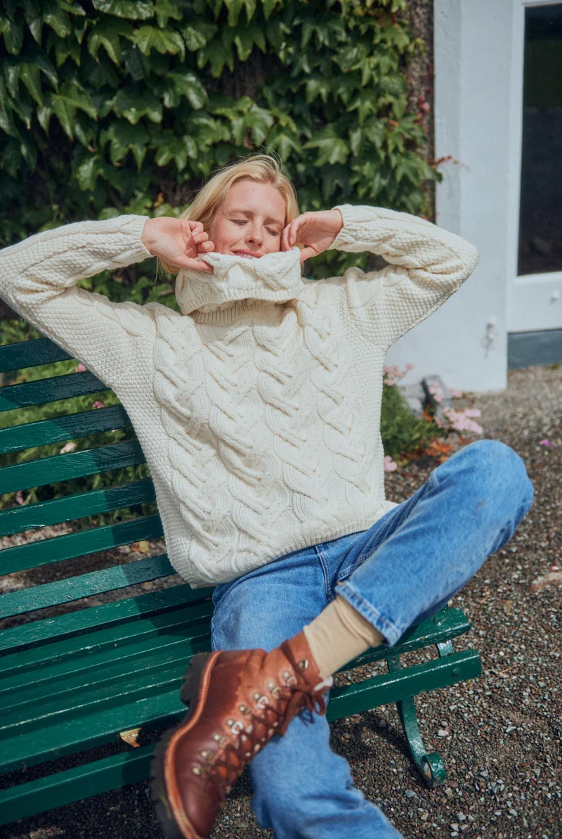Kinsale Ladies Cable Aran Sweater - Cream