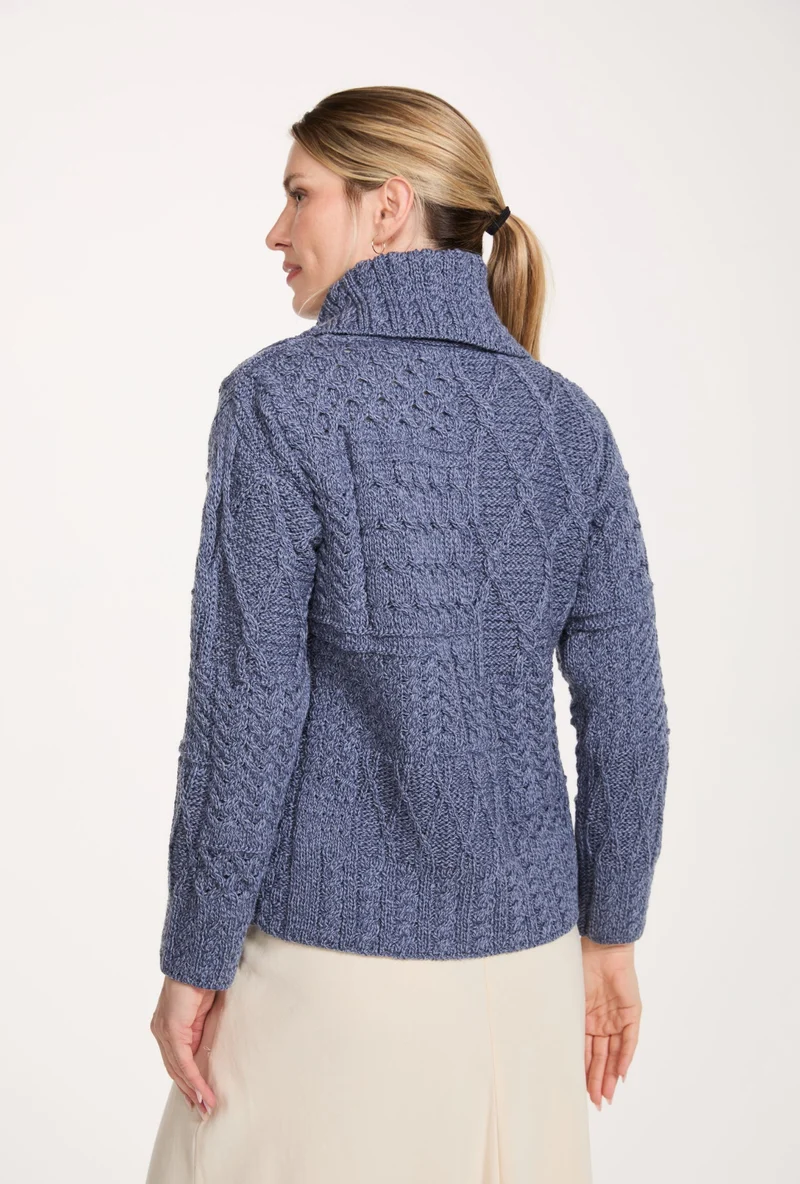 Céide Ladies Merino Aran Cardigan - Denim Blue