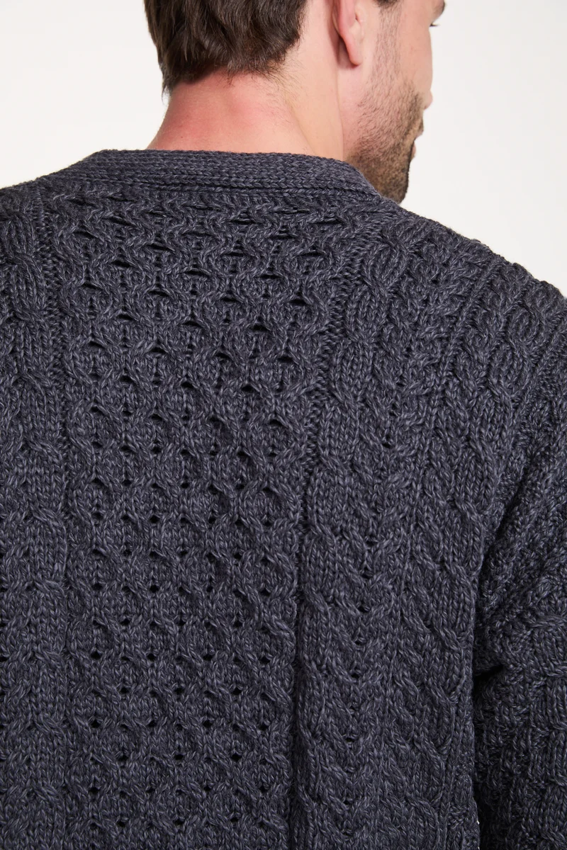 Clare Island Mens Merino Aran Cardigan - Charcoal