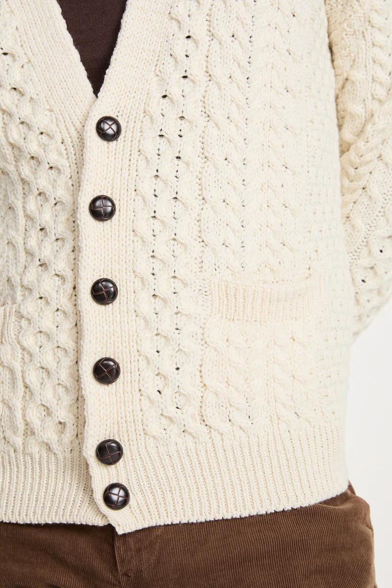 Clare Island Mens Merino Aran Cardigan - Cream