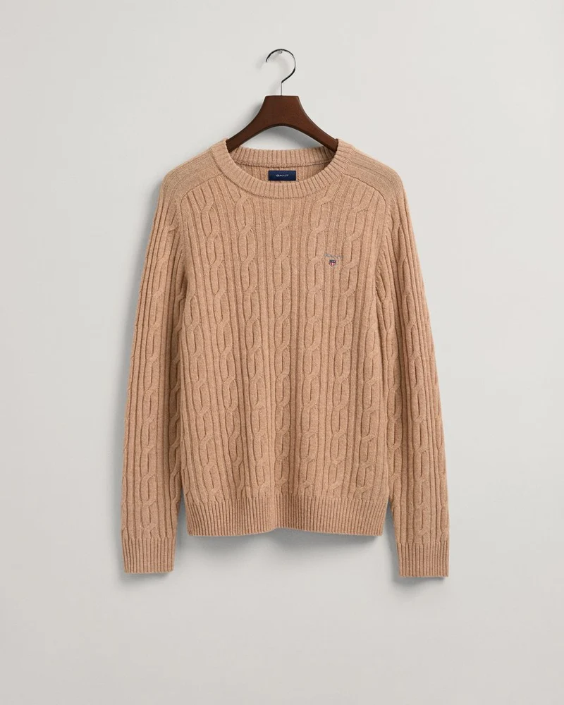 Lambswool Rundhalspullover mit Zopfmuster