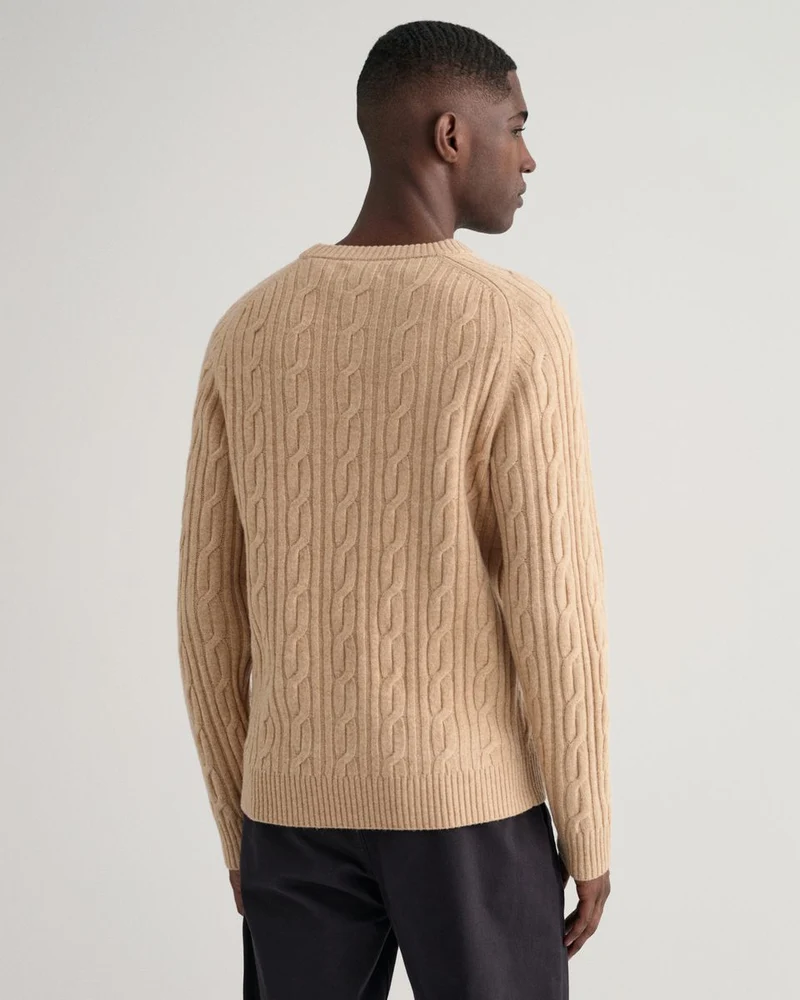 Lambswool Rundhalspullover mit Zopfmuster